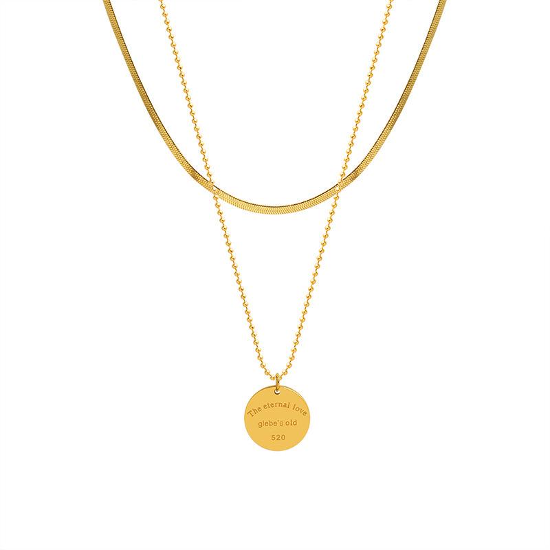 Versatile European American Temperament Hoodie Necklace: English Letter Pendant Double-Layer Gold-Plated Titanium Steel Chain.