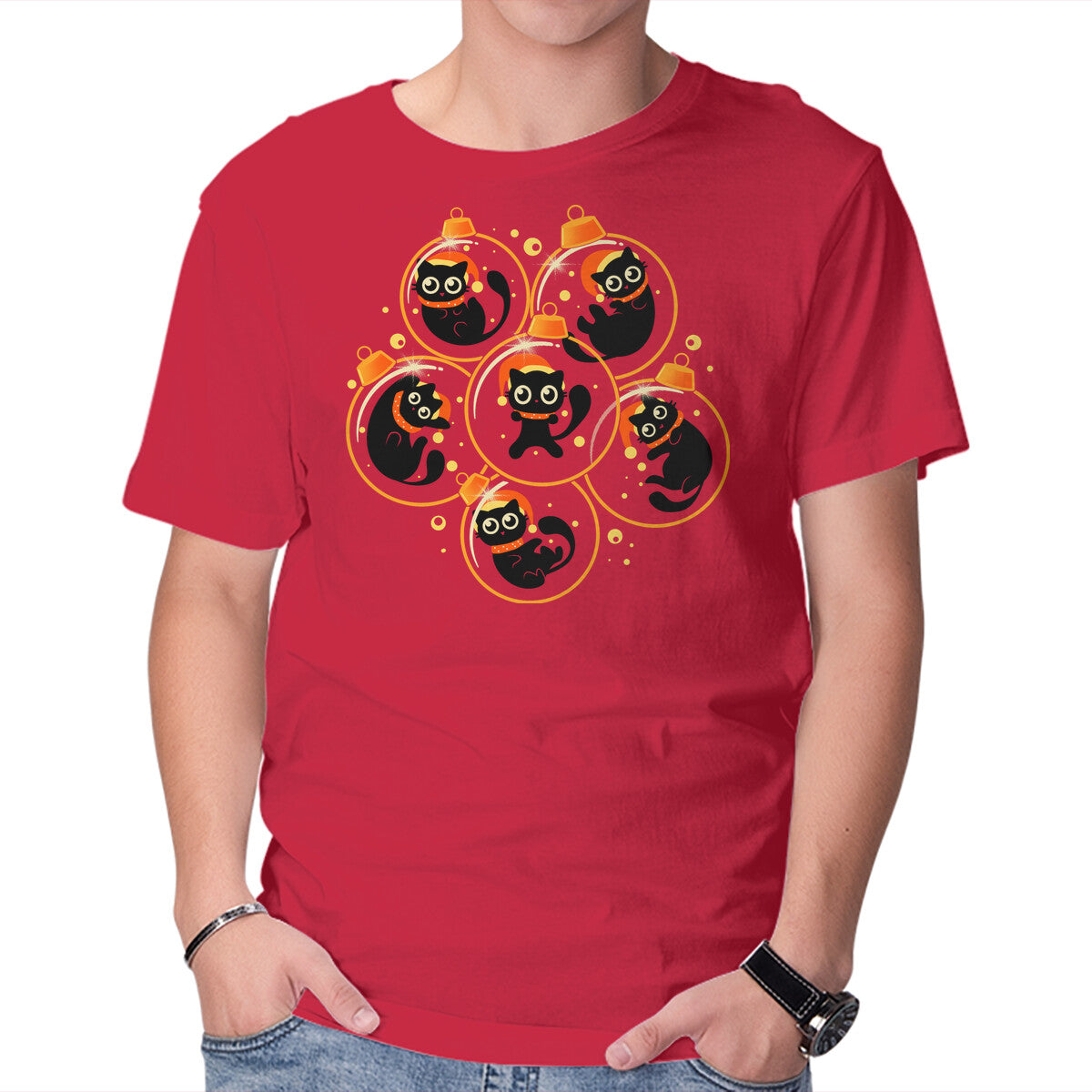 Unisex Crew Neck T-Shirt Christmas Kittens Graphic Short Sleeve Casual Tee XXXL