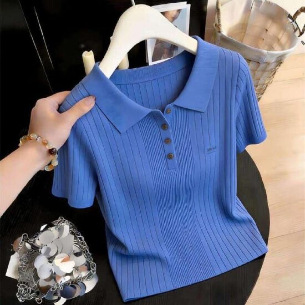 Rellawear Men S Bling Blue Short Sleeve Collar Knit rSt0001