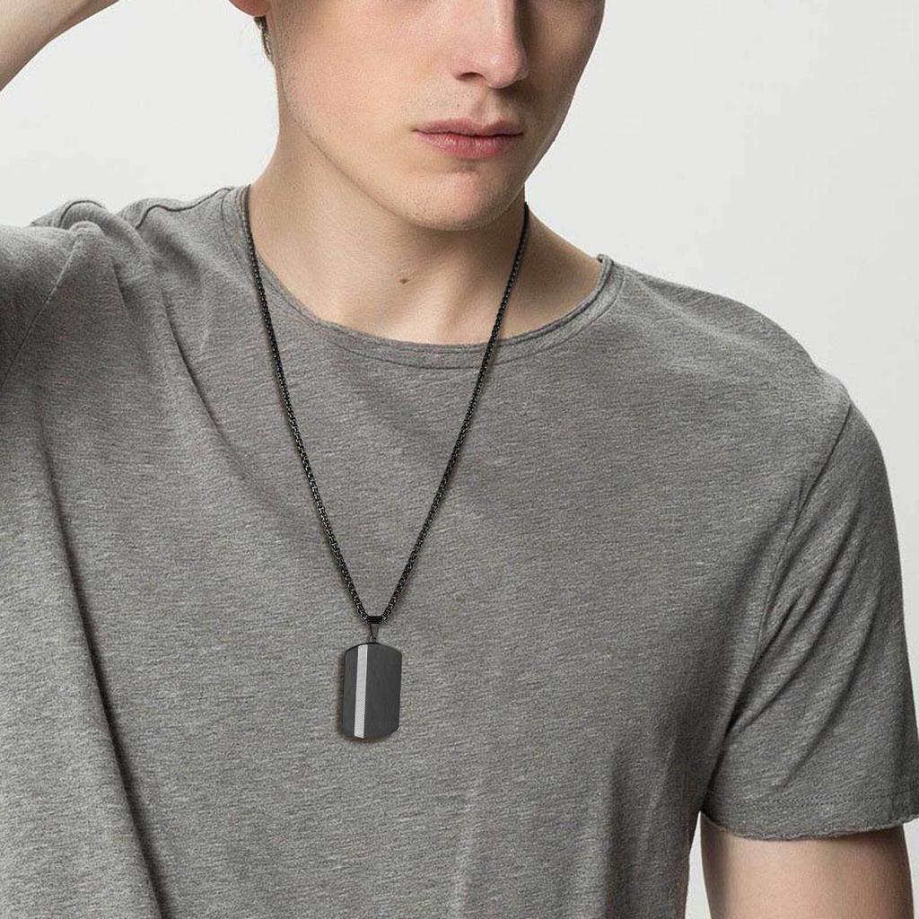 Man Necklace Stainless Steel Jewelry Zircon Inlay Geometric Pendant Black Anti Rust Boyfriend Father Valentine Day Birthday Gift