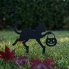 Durable Metal Yard Inserts Halloween Black Cat Stakes, Garden Stake with Pumpkin Lantern and Waterproof Statues Witch Broom, Outdoor Lawn Art