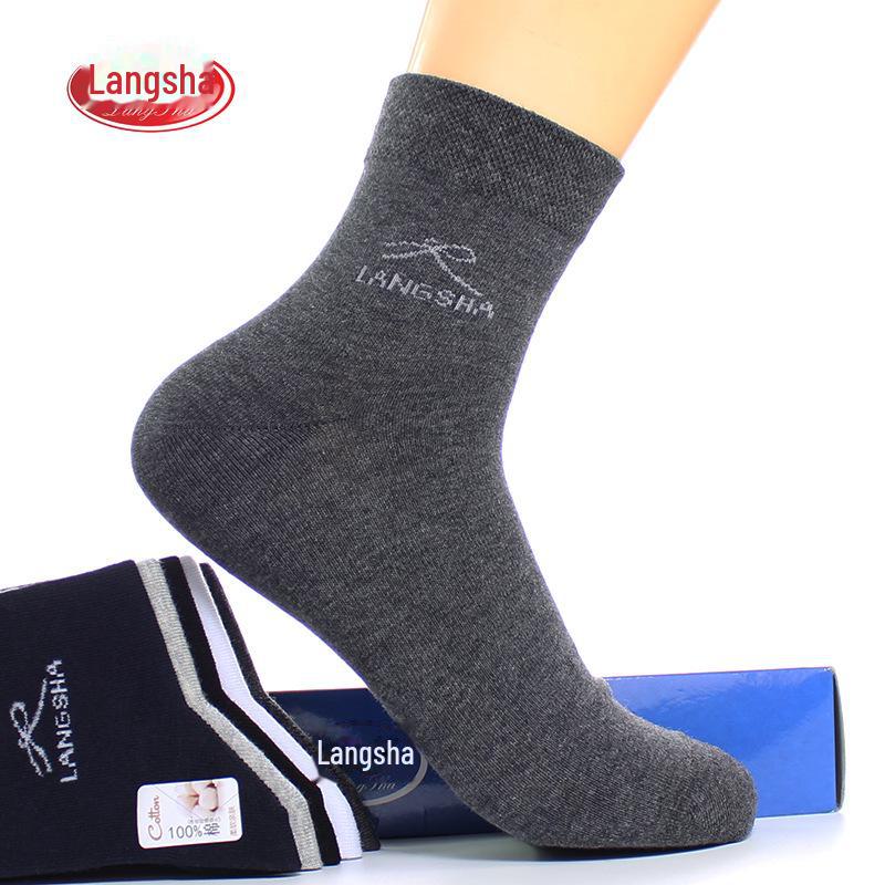 Șosete Bărbați Bumbac Tub Mediu Langsha - Respirabile și Absorbante de Transpirație pentru Toate Sezoanele