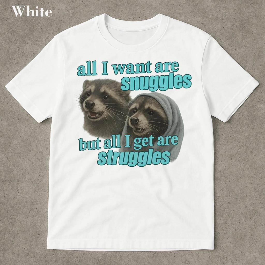 Snuggles And Struggles Tshirt Cursed Cat Funny Meme Shirt Ironic Cat Lover Gift Oddly Specific Unhinged Unisex Clothing