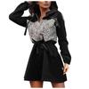 Women's  Leopard Print Patchwork Long-sleeved Hooded Zipper Waist Dress