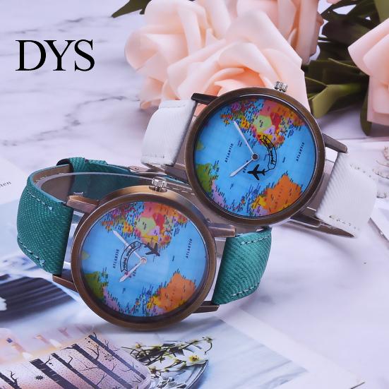 Creative World Map Plane Ceas de mână unisex Pointer Quartz No Numbers Party