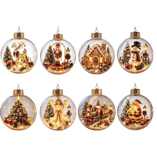 Lightweight Xmas Tree Pendants Clear Christmas Ball Ornaments, Acrylic Hanging Decoration with Gingerbread House Small Gifts Reindeer Santa Inside for