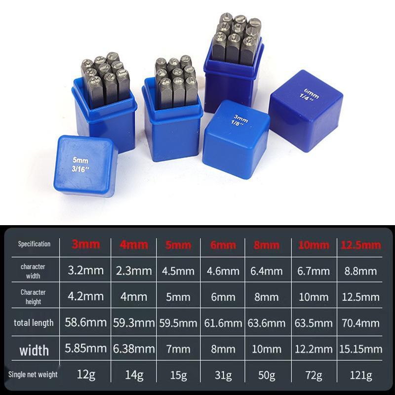 Steel Stamp Punch Set 3-12mm: Number, Symbol, & Letter Stamps