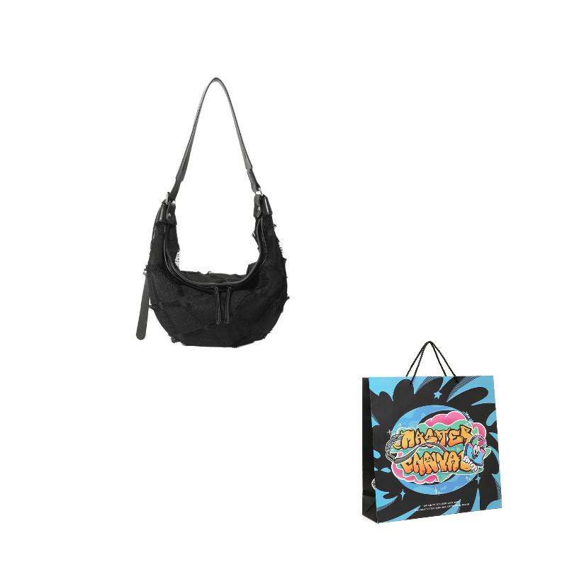 MASTER CANVAS Fabric Semi Round Shoulder Bag, Dumpling Shoulder Bag Regular Women's Black MCKW589