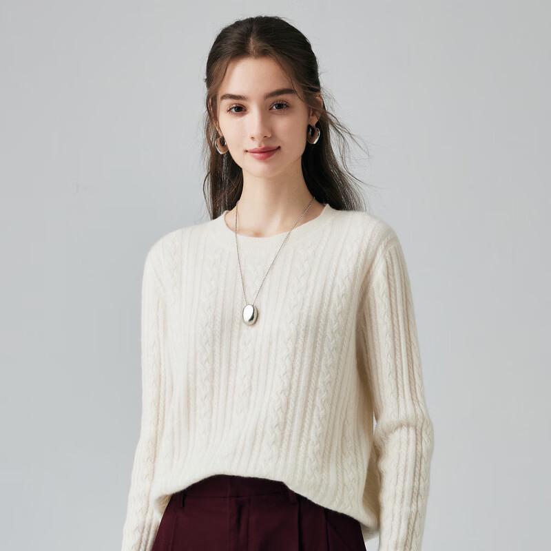 

Women s 6.2G Round Neck Pure Cashmere Cable Knit Sweater L