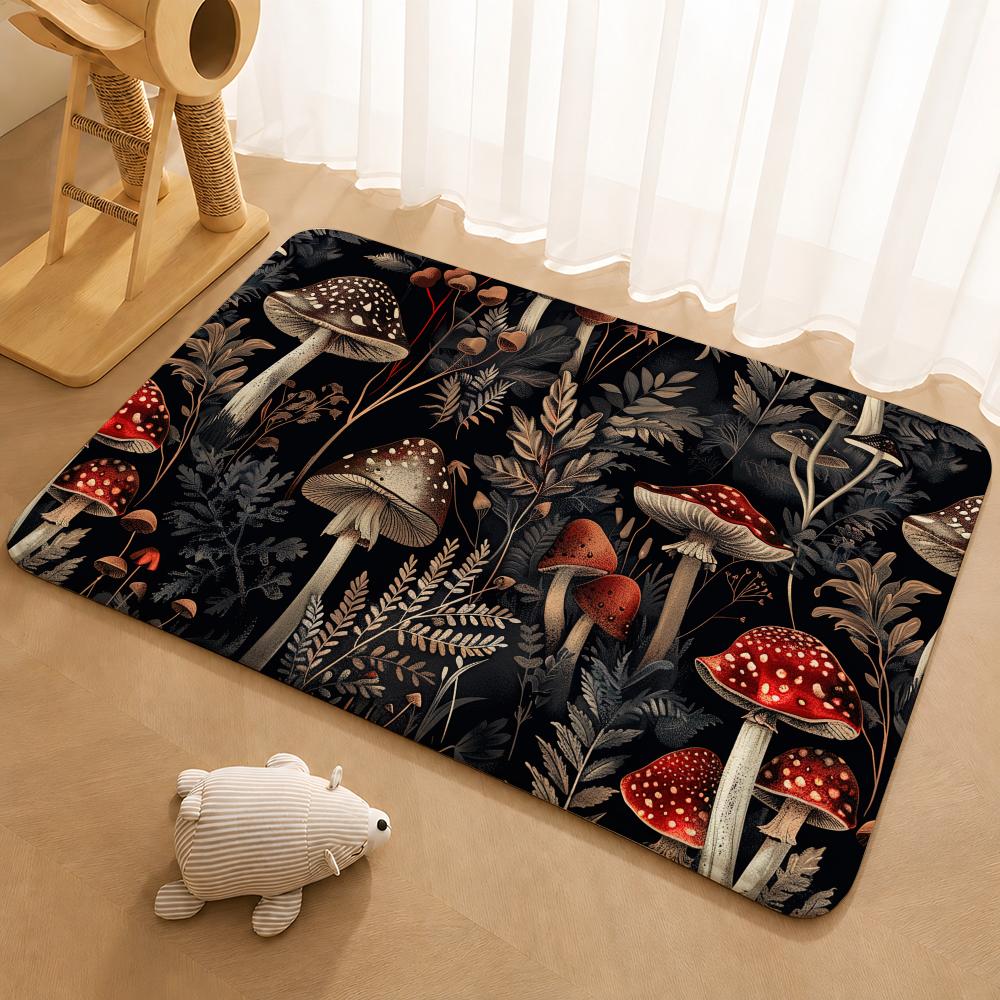 Retro Moth Mushroom Floor Mat Floor Mat Soft Flannel Non-Slip Door Rug for Living Room