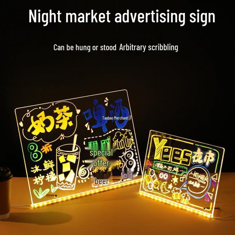 LED Fluorescent Graffiti Sign: Luminous Night Light Display Board for Shops and Stalls