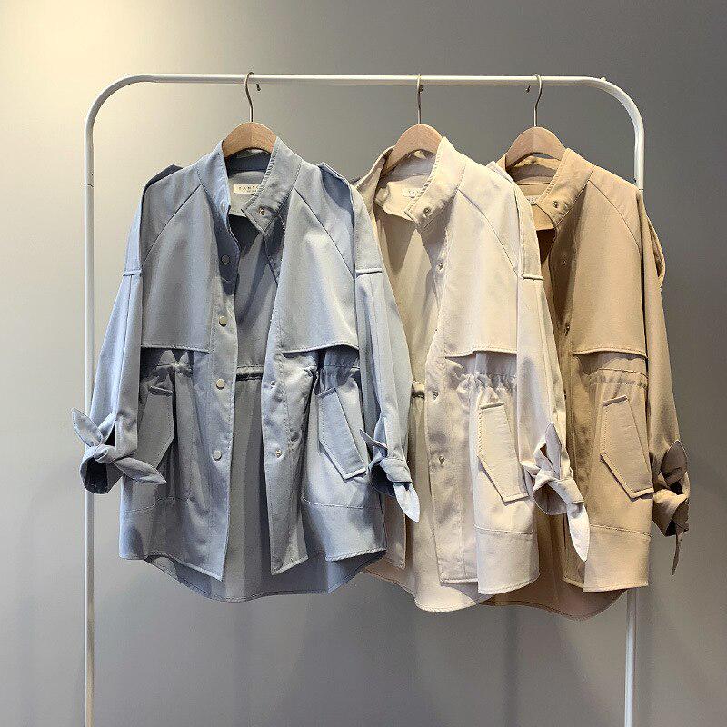 Mid Length Trench Coat Drawstring Women Autumn Windbreaker Loose Casual Stand Collar 2020 Spring Clothes Slim Waist Short At Affordable S Free Real Reviews With Photos Joom Mid Length Trench Coat Drawstring, Silver Trench Coat Short