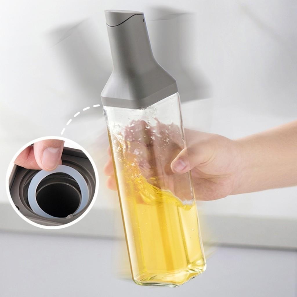 1 bottiglia di olio d'oliva quadrata da 500 ml, dispenser per olio da cucina, dispenser automatico per aceto, dispenser per salsa di soia a prova di perdite