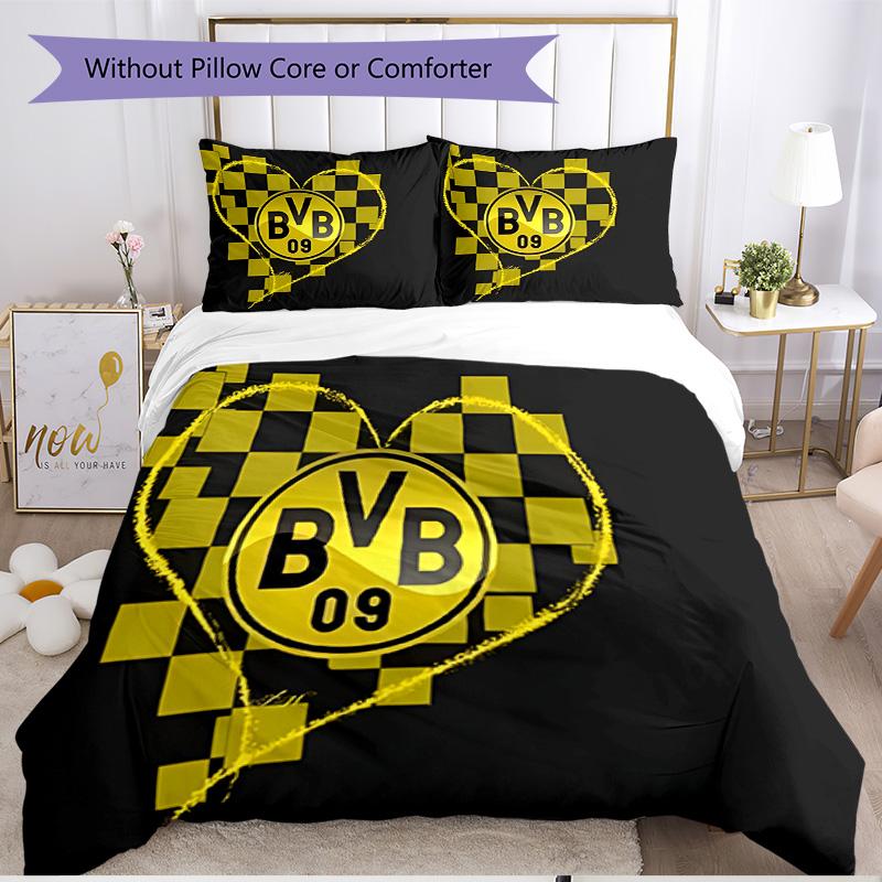 3-teiliges Bettbezug-Set (1 * Bettbezug + 2 * Kissenbezug, ohne Kern), Borussia Dortmund Druck Weiches Ganzjahres-Bettwäscheset, Heimschlafzimmer-Dekoration Geschenk