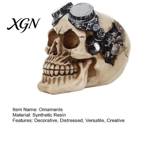 Halloween Prank Props Hip-hop Headphone/Steampunk Skull Figurine, Resin Skeleton Statue, Vintage Ornament for Party Haunted House & Home Decors