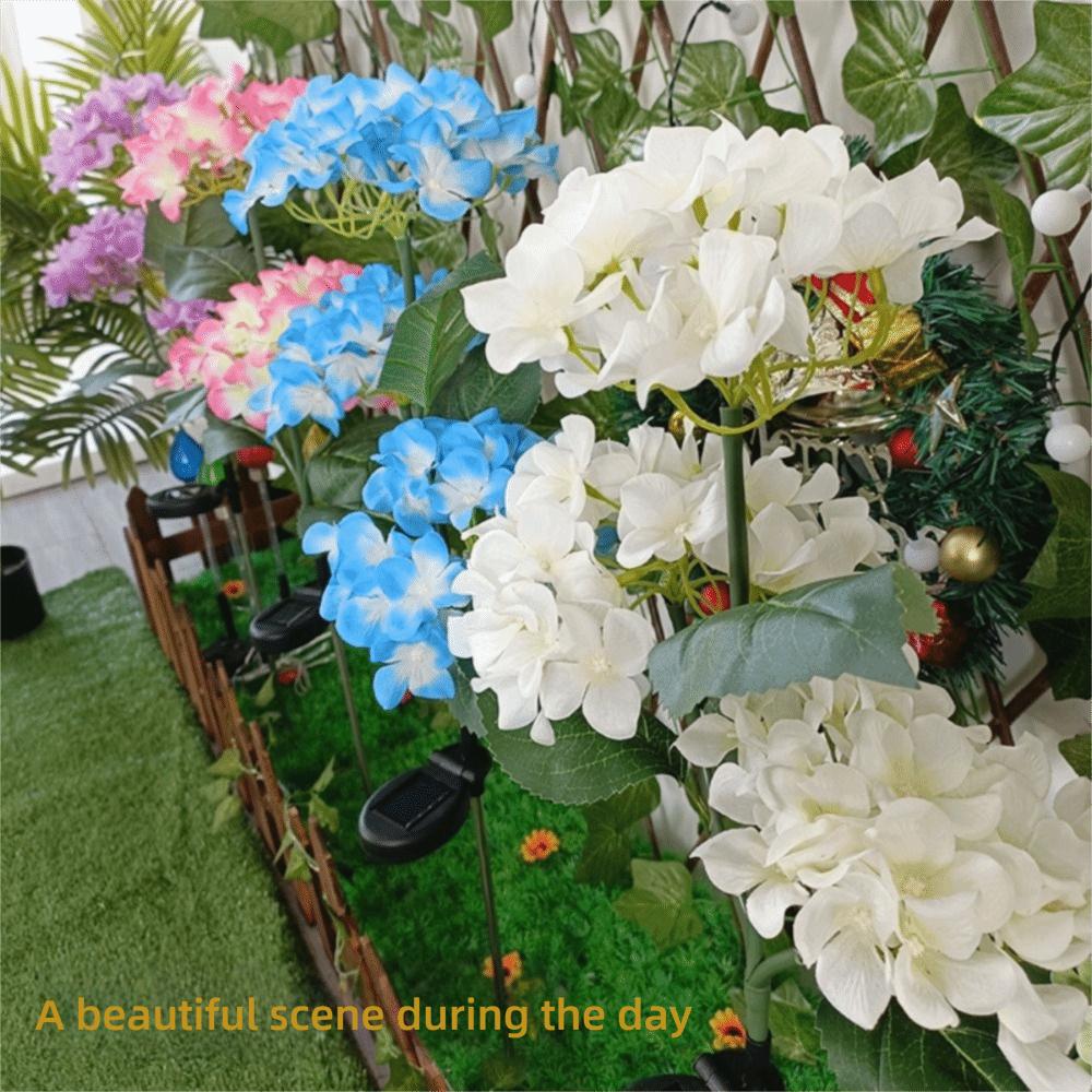 3 Head Simulated Hydrangea Flower Solar Led Light Waterproof Outdoors Lawn Mounted Lights Realistic Flower Light