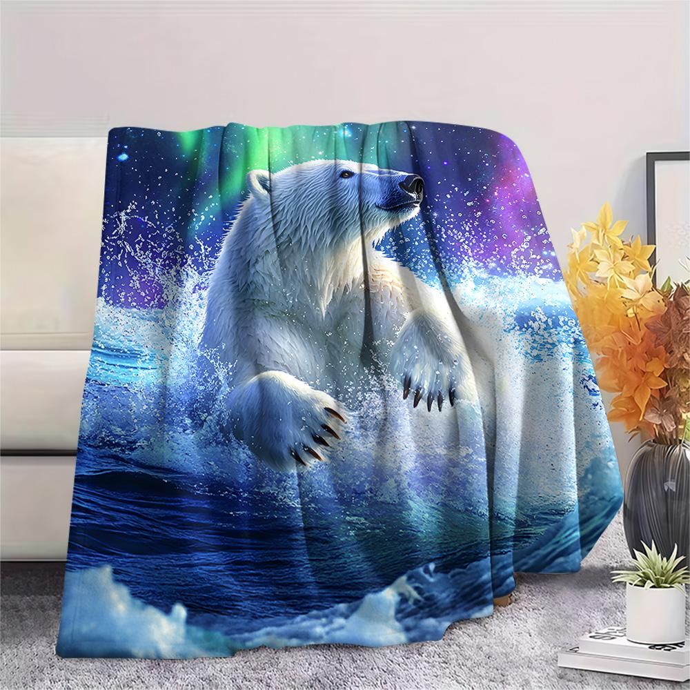 Polar Bear Print Flannel Blanket, High quality Comfortable for All Seasons, Home Decor, Warmth and Comfort, Perfect for Christmas Gifts