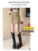 Women's High Waist Gray Workwear Mini Skirt with Drawstring Design