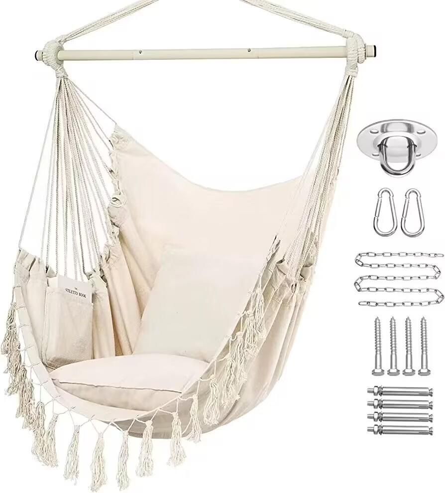 3-Section Folding Iron Pipe Hammock Swing Chair with Anti-Rollover Design