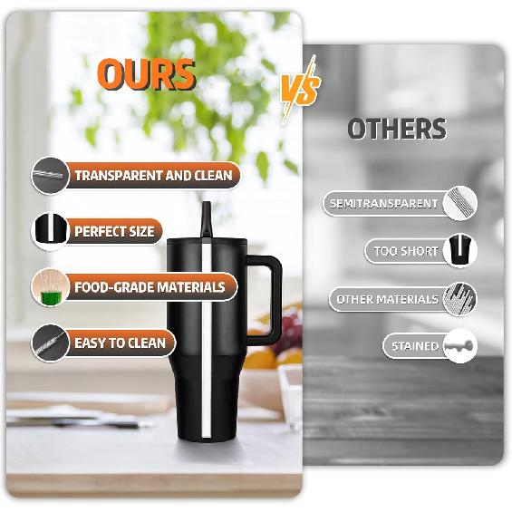 Replacement Straws for Hydrojug traveler 40 oz, Reble Plastic Straws Compatible with Hydrojug Cup, Clear Transparent Straight Drinking Straws, Set of