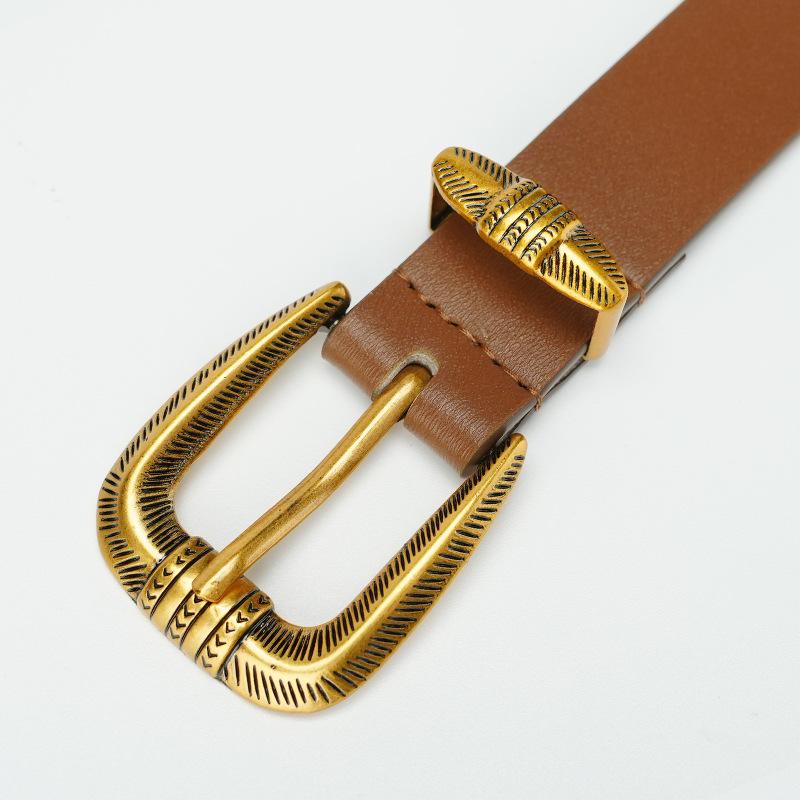 

New Hole Punching Pin Buckle Lady Retro Ladies with Girls Belt Formal Decoration Slim Korean Cowhide Belt