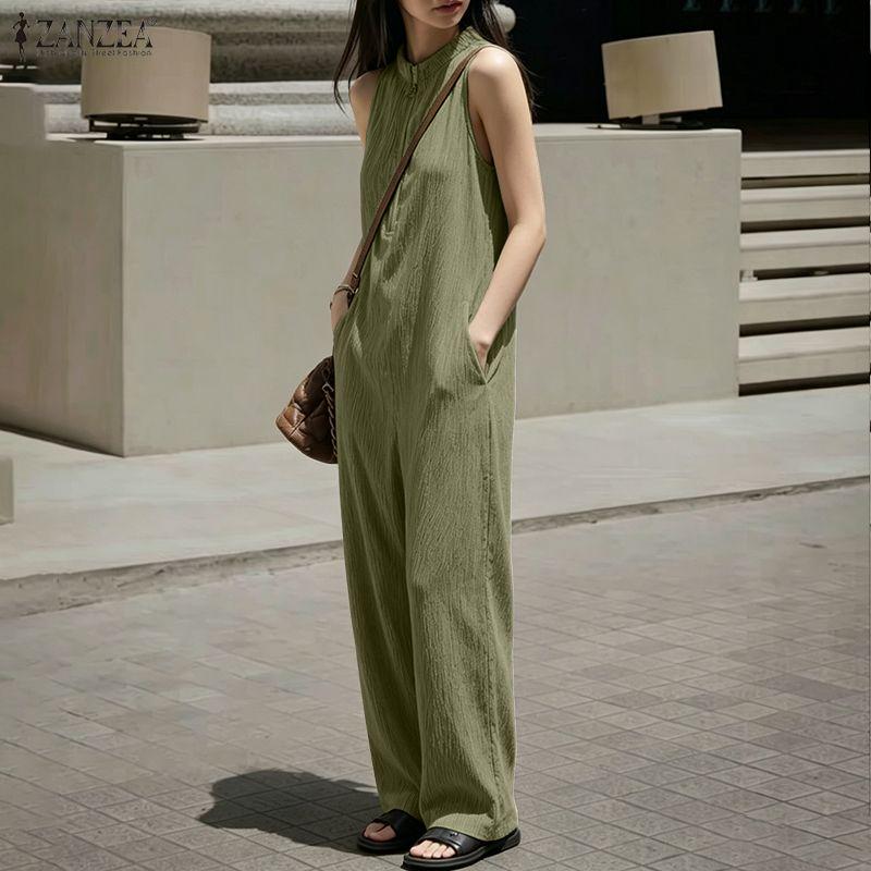 ZANZEA Women Elegant Casual Round Neck Loose Sleeveless Long Jumpsuits