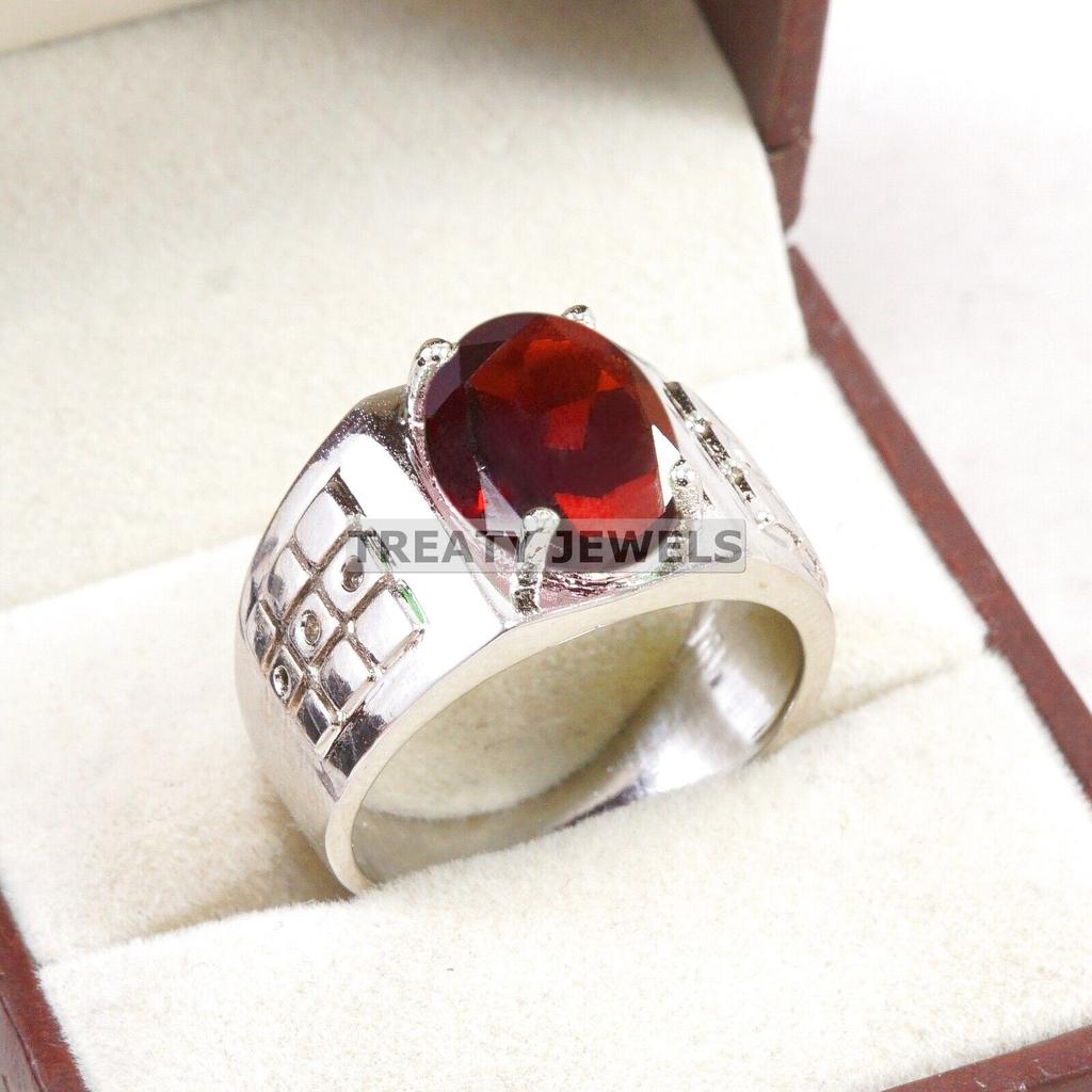 Garnet Oval Cut Gemstone With 925 Sterling Silver Ring For Men's #B115 JL375671461488