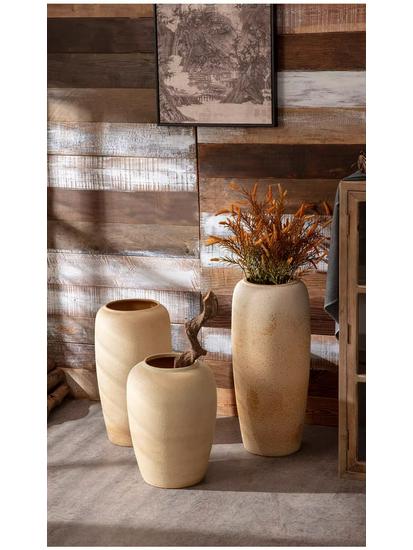 Handmade Retro Nostalgic Large Ceramic Floor Vase – Coarse Pottery Feng Shui Decor for Living Room or Hotel.