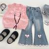 Baby Girl Autumn Knit Set: Wool Vest, Shirt & Micro-Flare Jeans Trendy Three-Piece 2025.