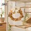 Handmade Bird Toy Wooden Bow Ring Parrot Toy, Chewing with Rattan Ball, Beak Grinder Hanging for African Grey Cockatoos Macaws, Cage Accessories