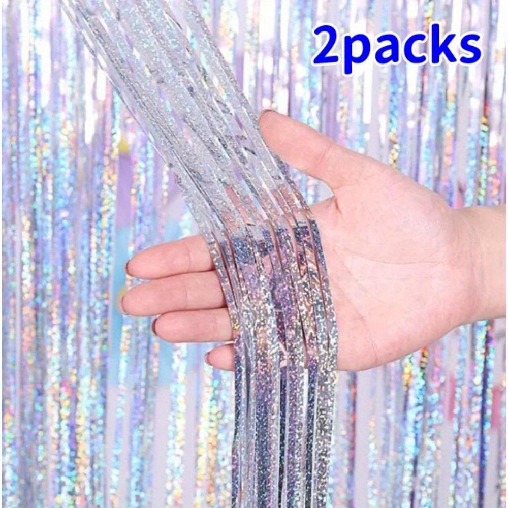 2Packs Laser Rain Curtain Wedding Birthday Party Decoration Stage Fringed Rain Curtain Arrangement Rain Curtain