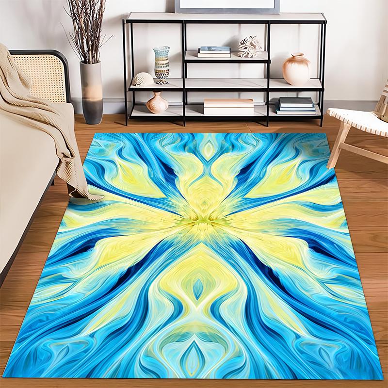 Abstrakter Teppich mit blau-gelbem Wirbelmuster für modernes Wohnzimmer Geeignet als Antirutsch für Wohnzimmer Schlafzimmer Sofas