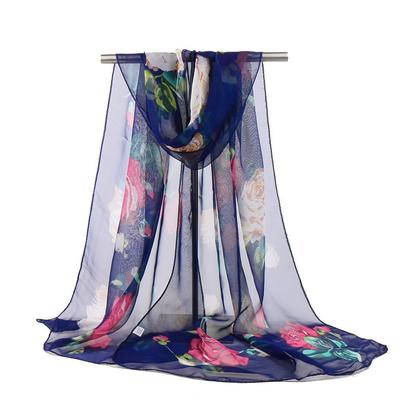 Lotus Geogette Mittel-Lang Seide Bedruckter Schal Sommer Sonnenschutz Stola Mutter Geschenk Stil Tanz Vielseitig