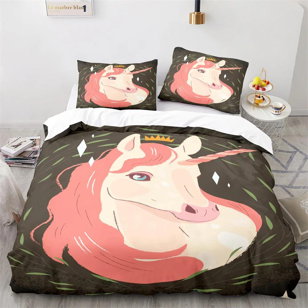 Unicorn Soft Duvet Cover Pink Carton Unicorn Animals Romantic Theme Polyester Valentine's Day Gift for Children Young Girls Boy Rom Decor