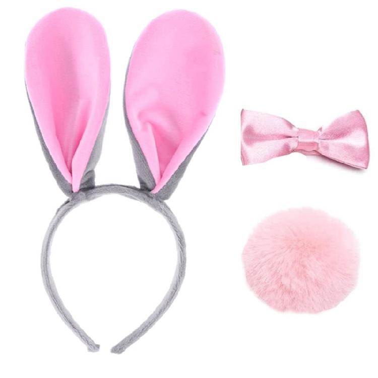 Easter Rabbit Costume Set Plush Rabbit Ears Hair Bands Rabbit Ears Headbands Bowtie Tail Set Animal Hair Hoop Set