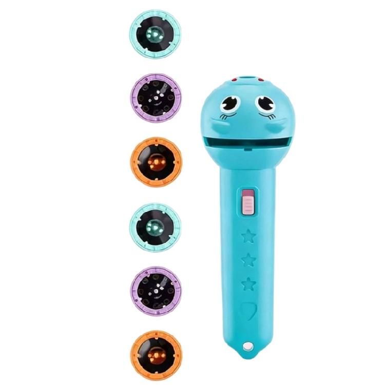 

Portable ABS Flashlight Projector with 6 Slides and 48 Cartoon Images for Toddler Education Cognitive Development синій