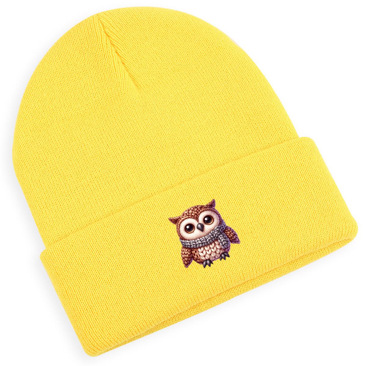 Шерстяная вязаная шапка с принтом совы — фото 12