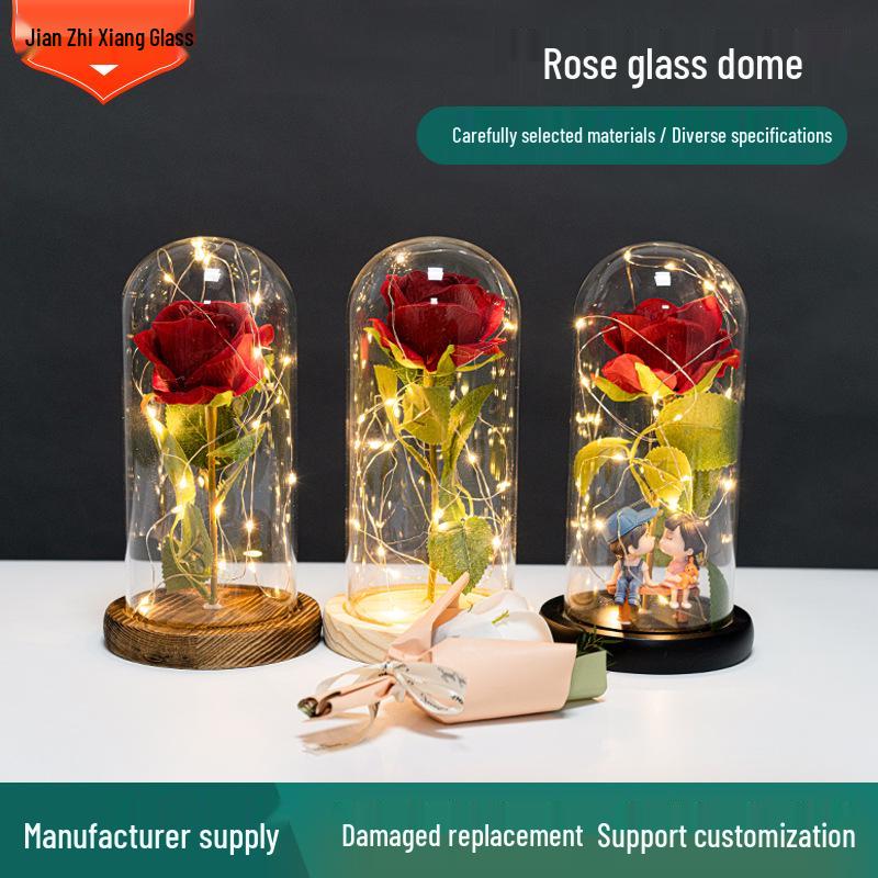 Rose in Eternal Glass Dome with Dust Cover - 520 Valentine's Day Birthday Gift Ornament