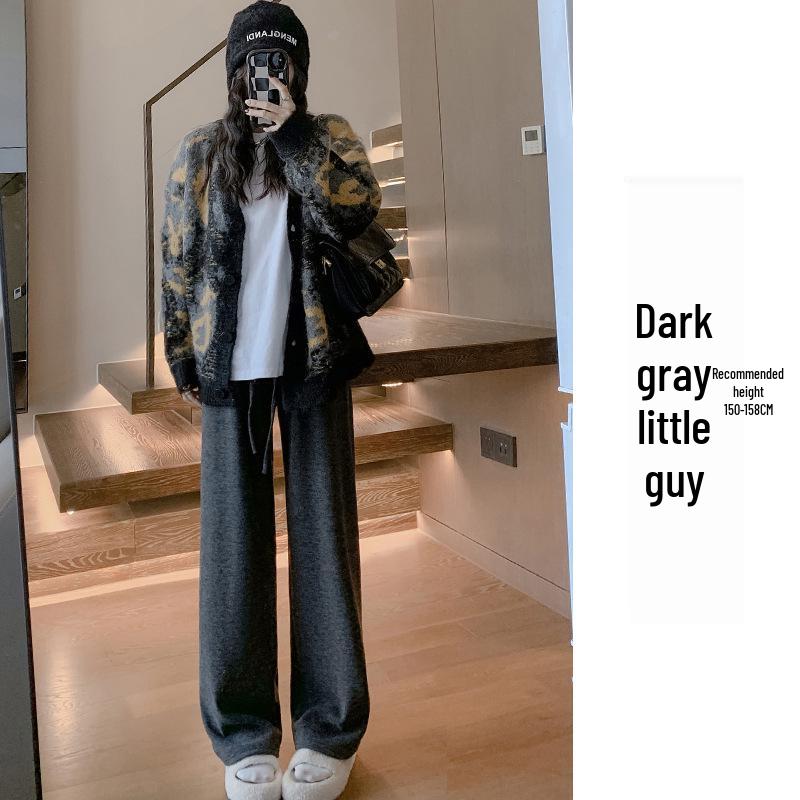 Women's High-Waisted Fleece-Lined Wide-Leg Rice Cotton Pants for Autumn/Winter 2025