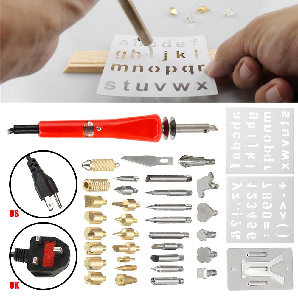 37Pcs 30W Wood Burning Kit Engraving Pen Electric Soldering Iron Wood Burning Kit Adjustable Temperature Electric Soldering