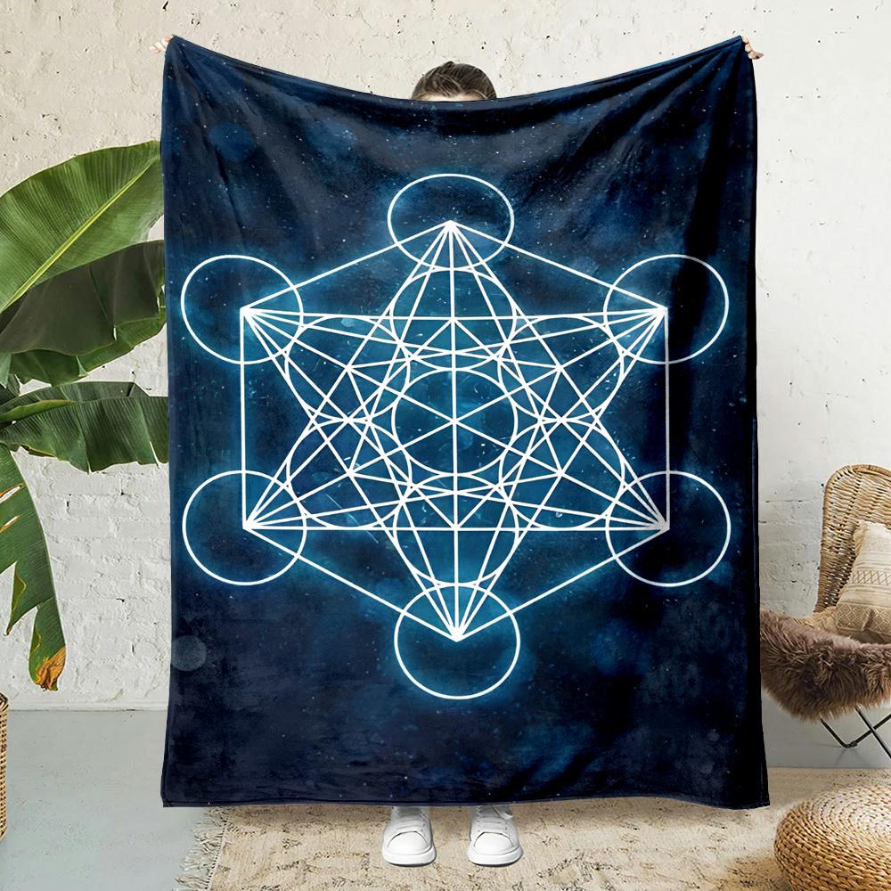 Metatron Cube Geometric Print Flannel Throw Blanket Soft Reversible All Season Office Home Gift 75x100cm