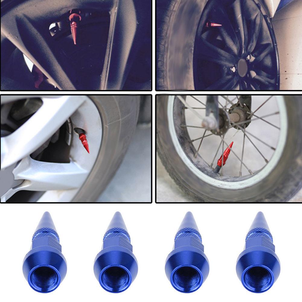 4Pcs Aluminum Alloy Spike Wheel Tire Valve Stem Car Truck Dust Covers Blue