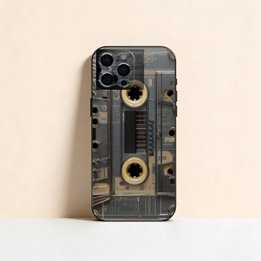 Retro Cassette Pattern Plating Phone Case For iPhone 17,16,15,14,13,12,11 Plus,Pro Max,XS,Soft Silicone Black Cover
