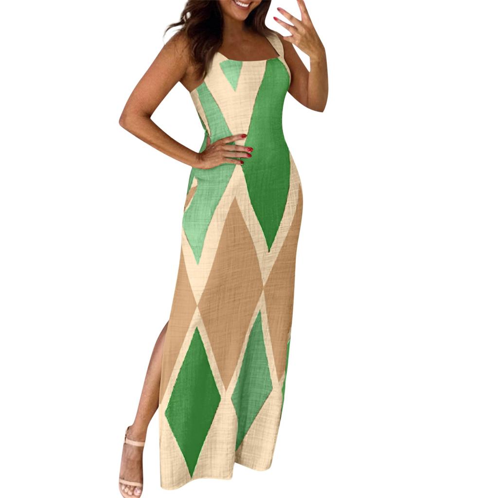 Women's Elastic Printed Long Skirt Versatile Retro Dress