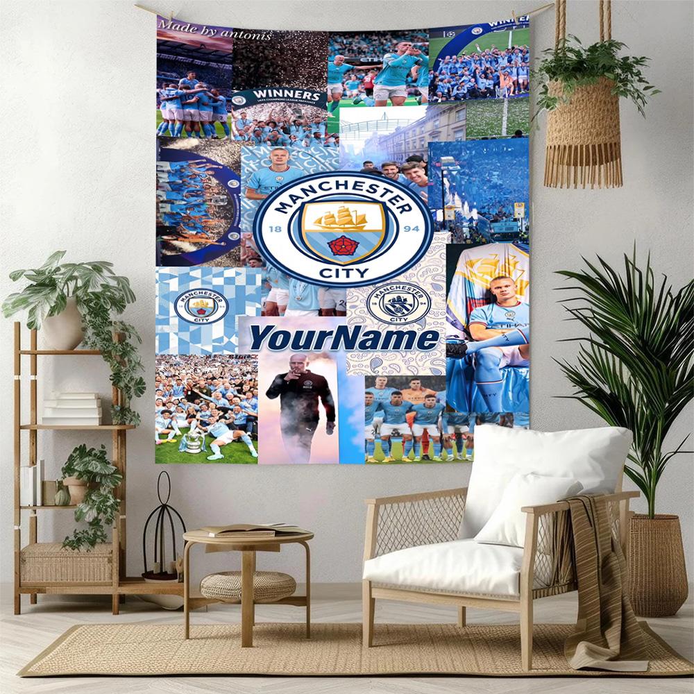 Manchester City Brugerdefineret Dit Navn Vægdekoration Vægtæppe Kunst Til Kæledyrs Mindesmærke Fødselsdag Bryllupsfest Baggrund Familiegave