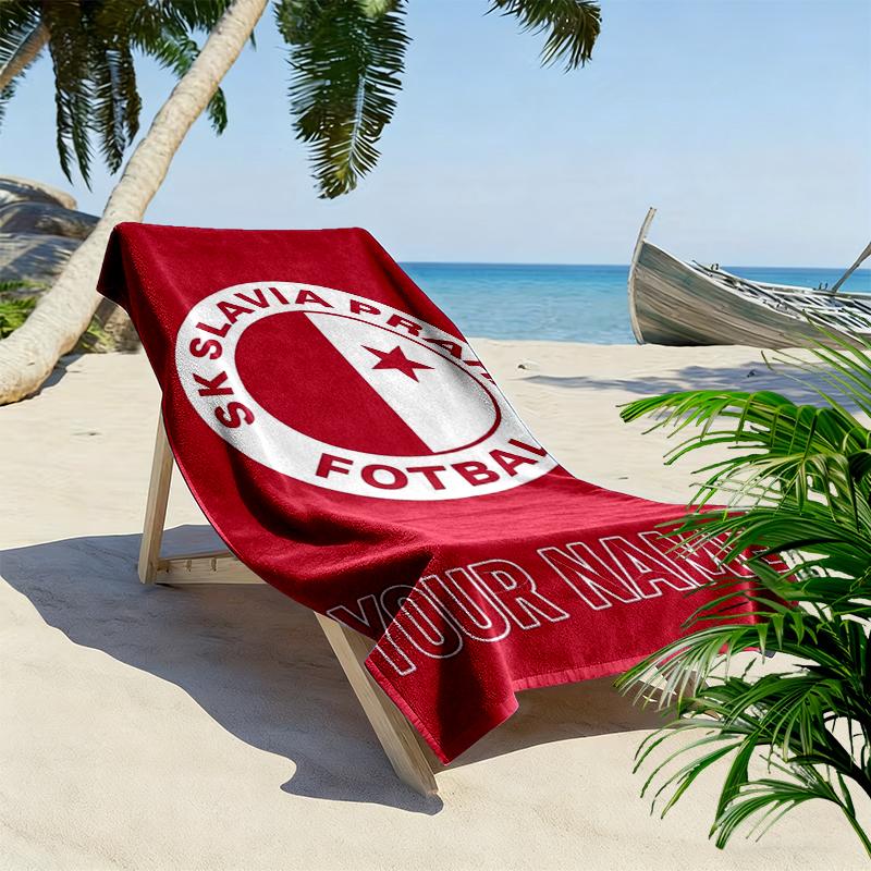 Custom Name Slavia Team Print Beach Towel, Large Soft Quick Dry Towel for Beach Camping Swimming