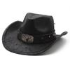 Rolled Brim Cowboy Hat for Woman Men Wear Resistant Cowboy Hat with Hat Band Western Style Large Brim Windproof Hat