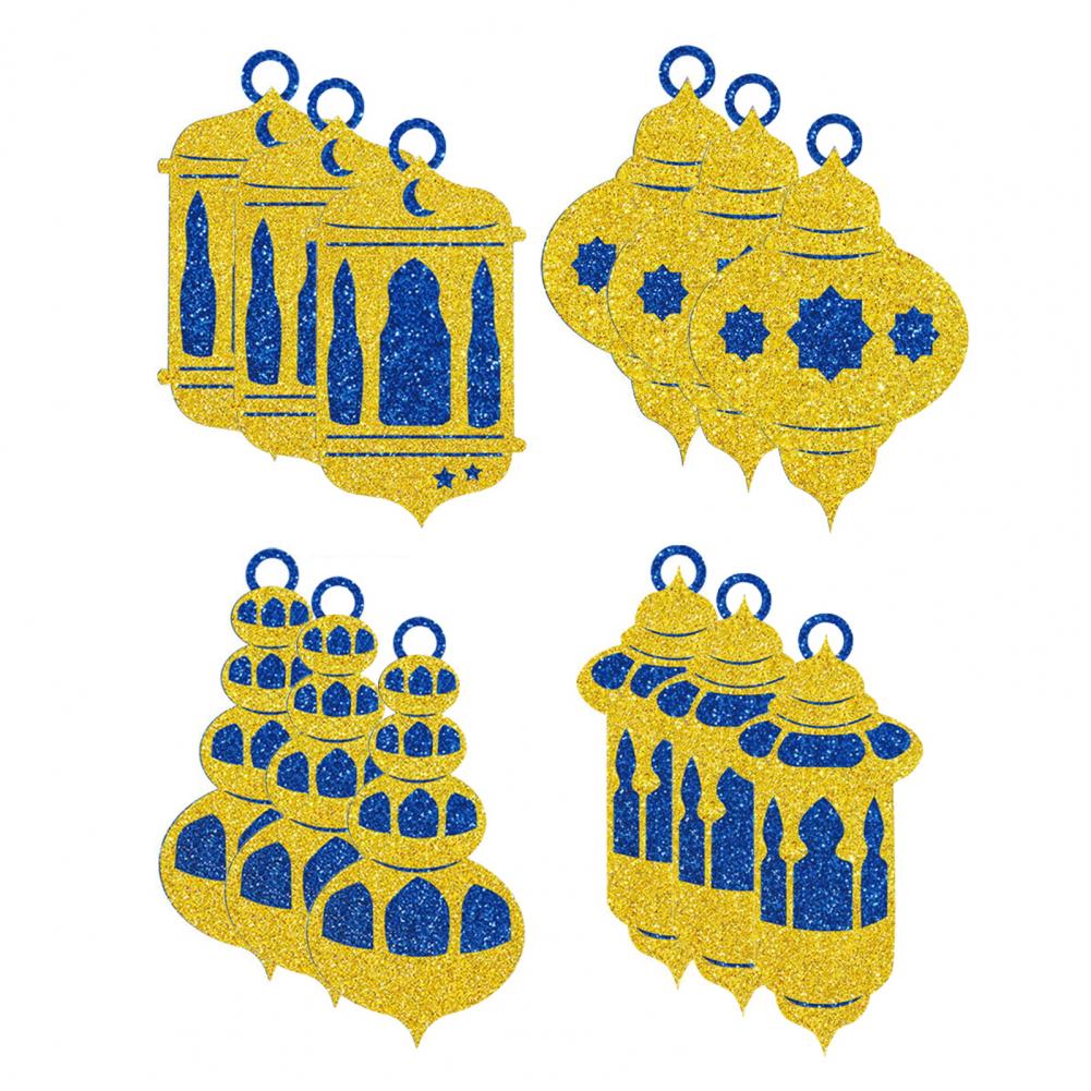 Glitter Gold Cake Picks Eid Al-fitr Cake Decorations Lantern Cake Toppers 12pcs Eid Cakes Topper Lantern Picks Moon Decorations