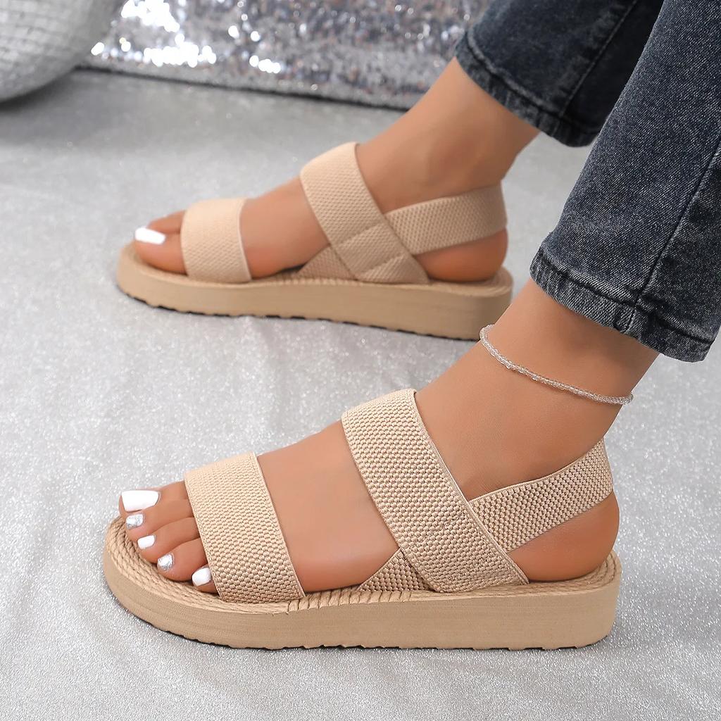 Dámske minimalistické sandále na platforme s otvorenou špičkou a hrubou podrážkou, ležérne sandále s remienkom okolo členku, slingback Sandalias, jednofarebné, 2025