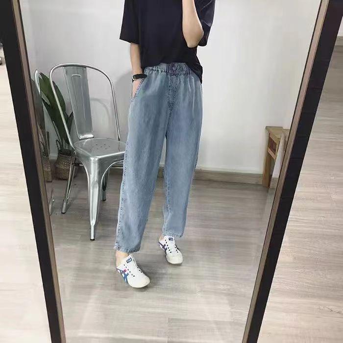 Women's Light Blue High-Waisted Tencel Denim Jeans, Loose Straight Leg, Petite & Plus Sizes, Summer Thin Style